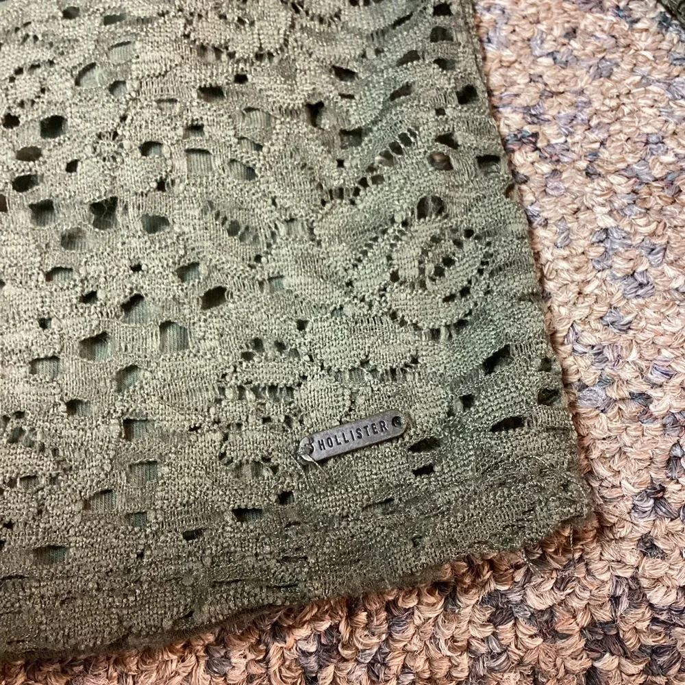 Hollister Olive Green Floral Lace Sheer Long Sleeve & Layering Tank Top Size XS